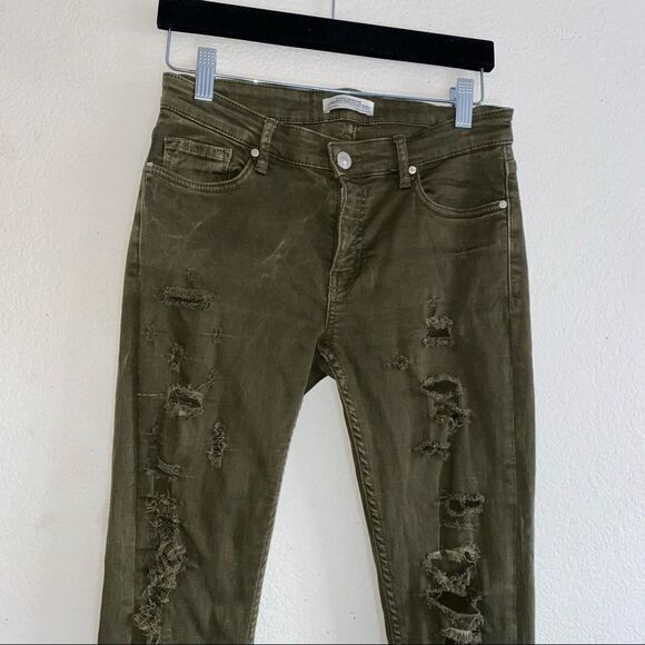 Zara Woman Premium Denim Collection Army Green Distressed Skinny Jeans - Picture 5 of 11